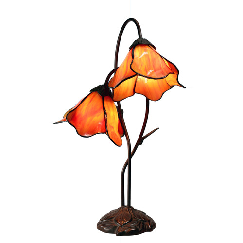 Orange Twin Lotus Tiffany Table Lamp